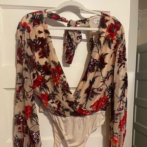 Floral plunge bodysuit